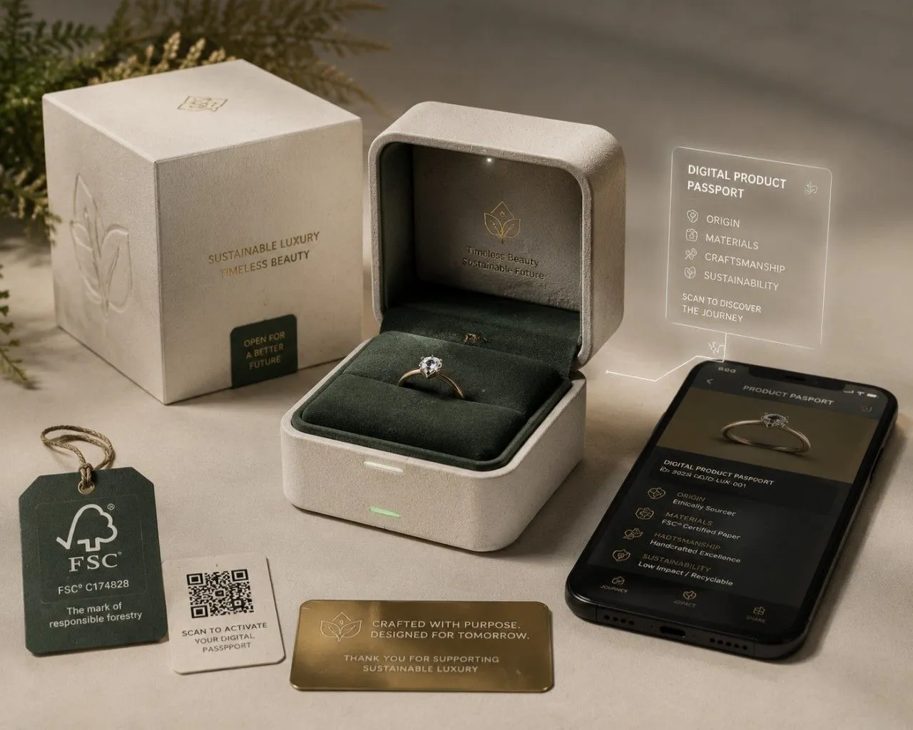 Luxury jewelry packaging trends featuring sustainability and digital product passports