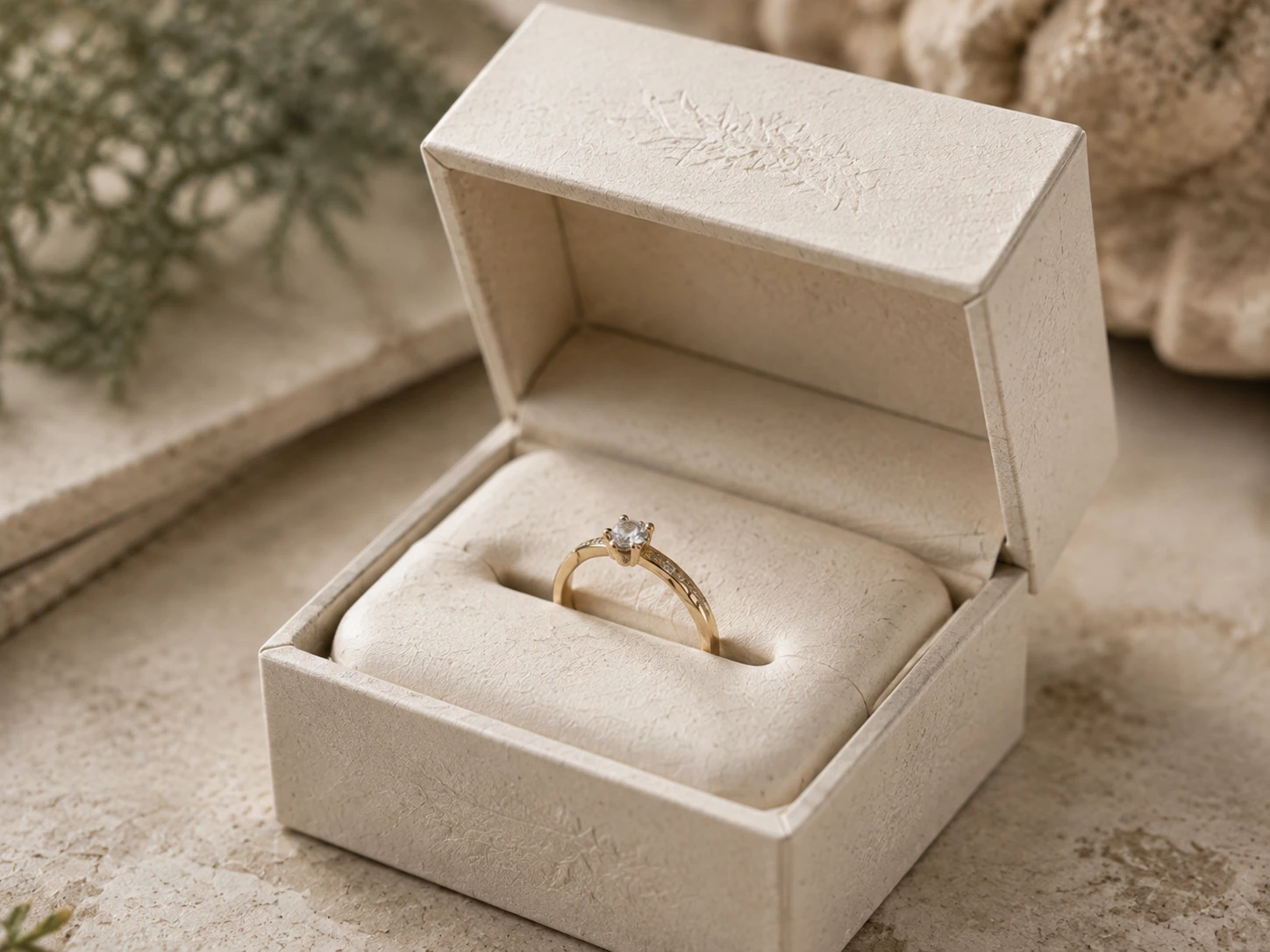 4、Plastic-free molded paper insert inside a biodegradable ring box