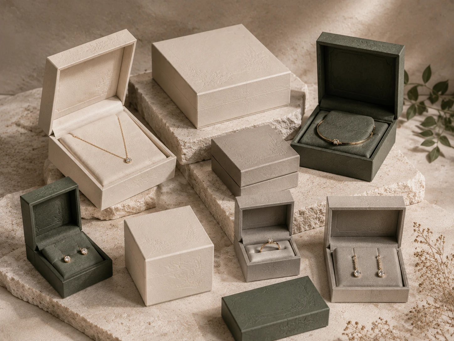8、Minimalist biodegradable jewelry boxes for premium jewelry brands